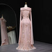 Floral Cape sleeves modest evening gown