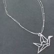 Double Strand Necklace With Origami Bird Pendant In Silver Plate