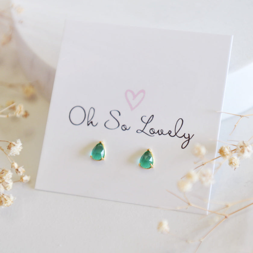 Emerald Teardrop Studs