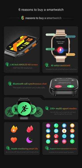 TUTT AMOLED Screen Smartwatch | Always-On Display | Health & Fitness Tracker | YOKO | IP68 Men & Women Smartwatch (Two Straps)