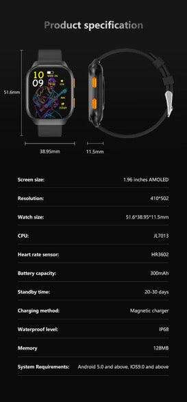 TUTT AMOLED Screen Smartwatch | Always-On Display | Health & Fitness Tracker | YOKO | IP68 Men & Women Smartwatch (Two Straps)
