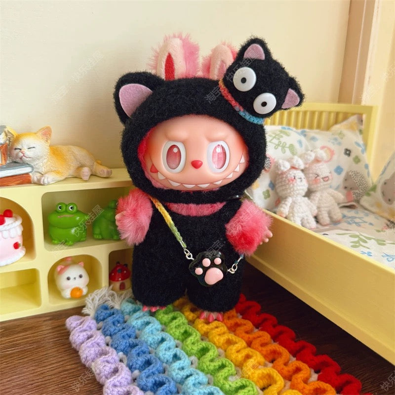 [pre order] Handmade Labubu Outfit- Black cat