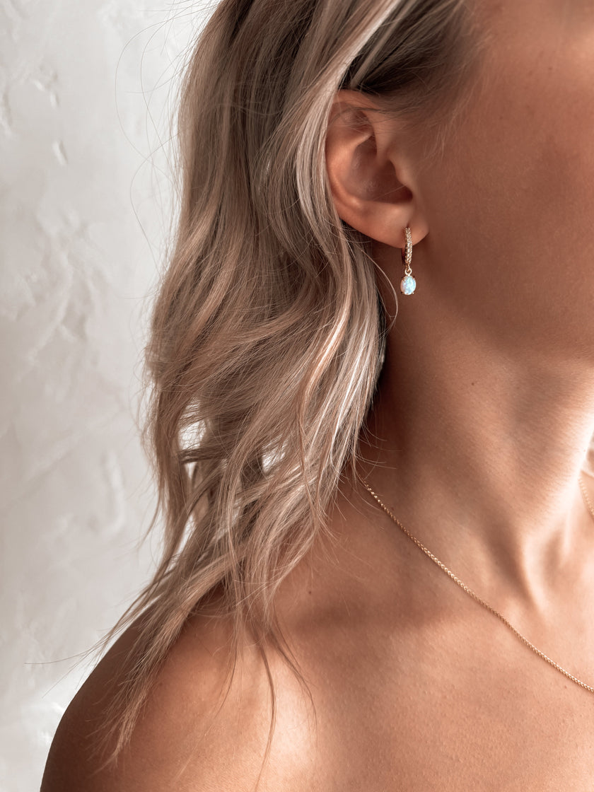 The Adeline CZ Opal Hoop Earrings