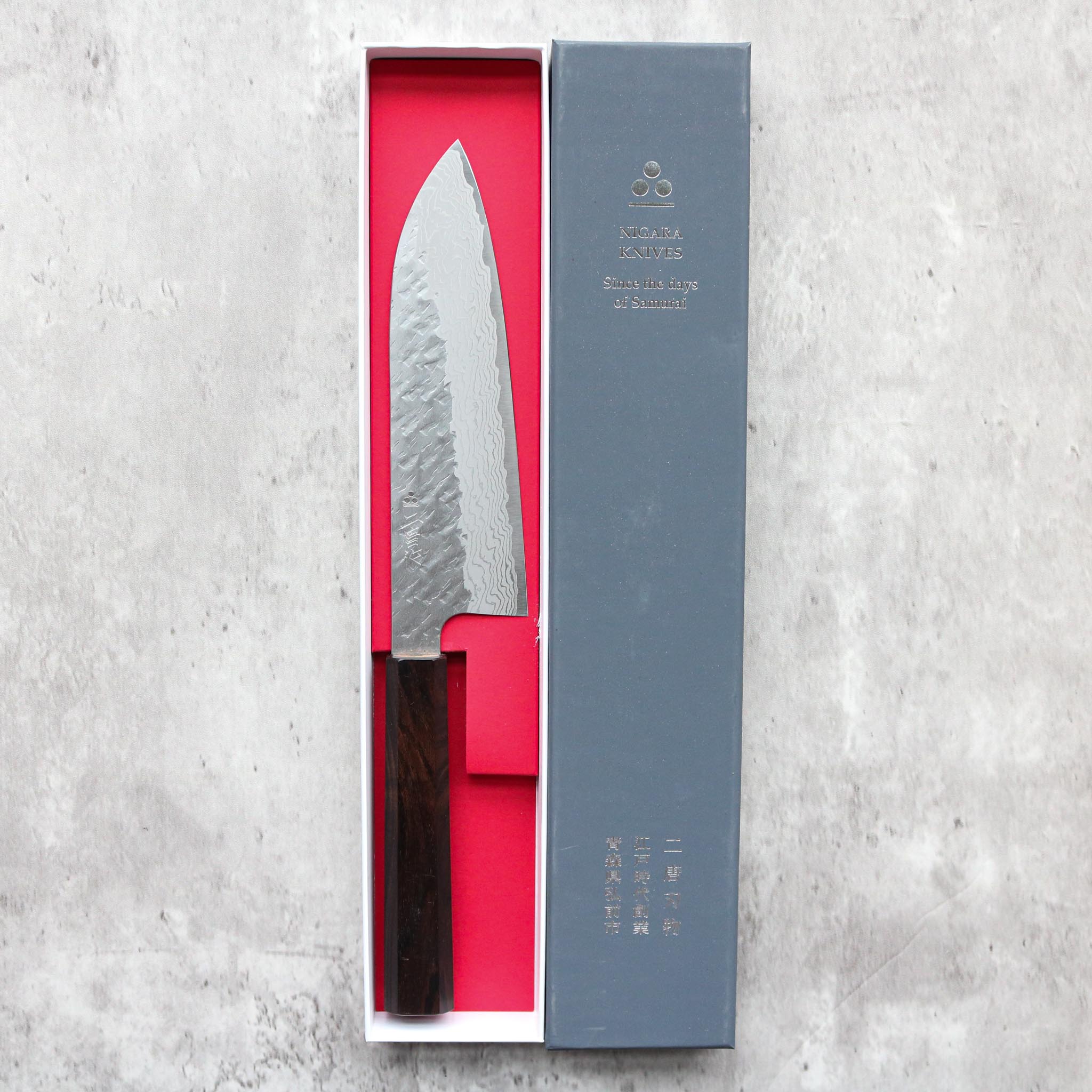 Nigara Hamono Tsuchime Damascus Santoku 170 mm