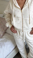 Camille – Cotton Signature Print Zip Hoodie & Jogger Leisure Set 2PC In Floral