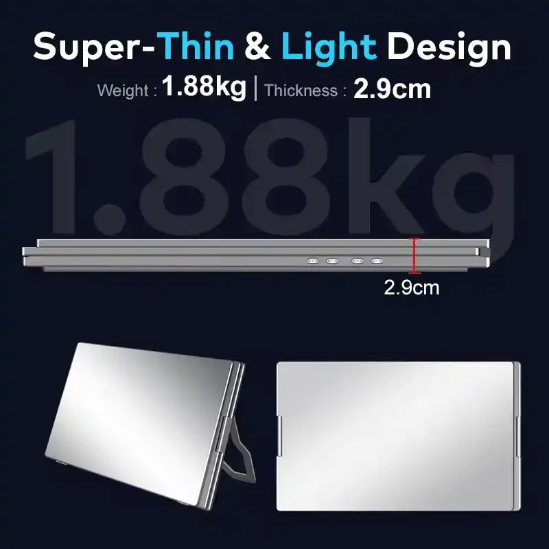 TUTT 16” Dual Portable Monitor | Single Cable Connection | 16:10 Ratio IPS, Stand-Alone Design | Windows, MacBook | S900