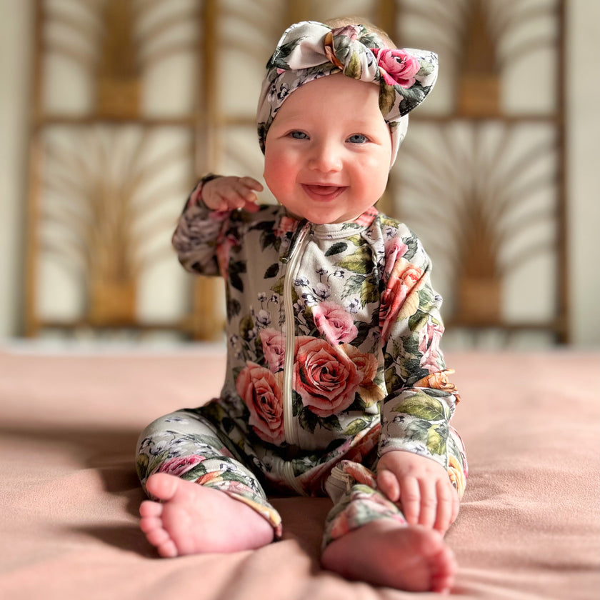 Bamboo Baby Zipper Footed Onesie | Antique Floral