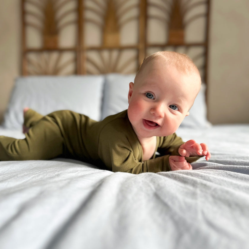 Bamboo Baby Zipper Footed Onesie | Olive