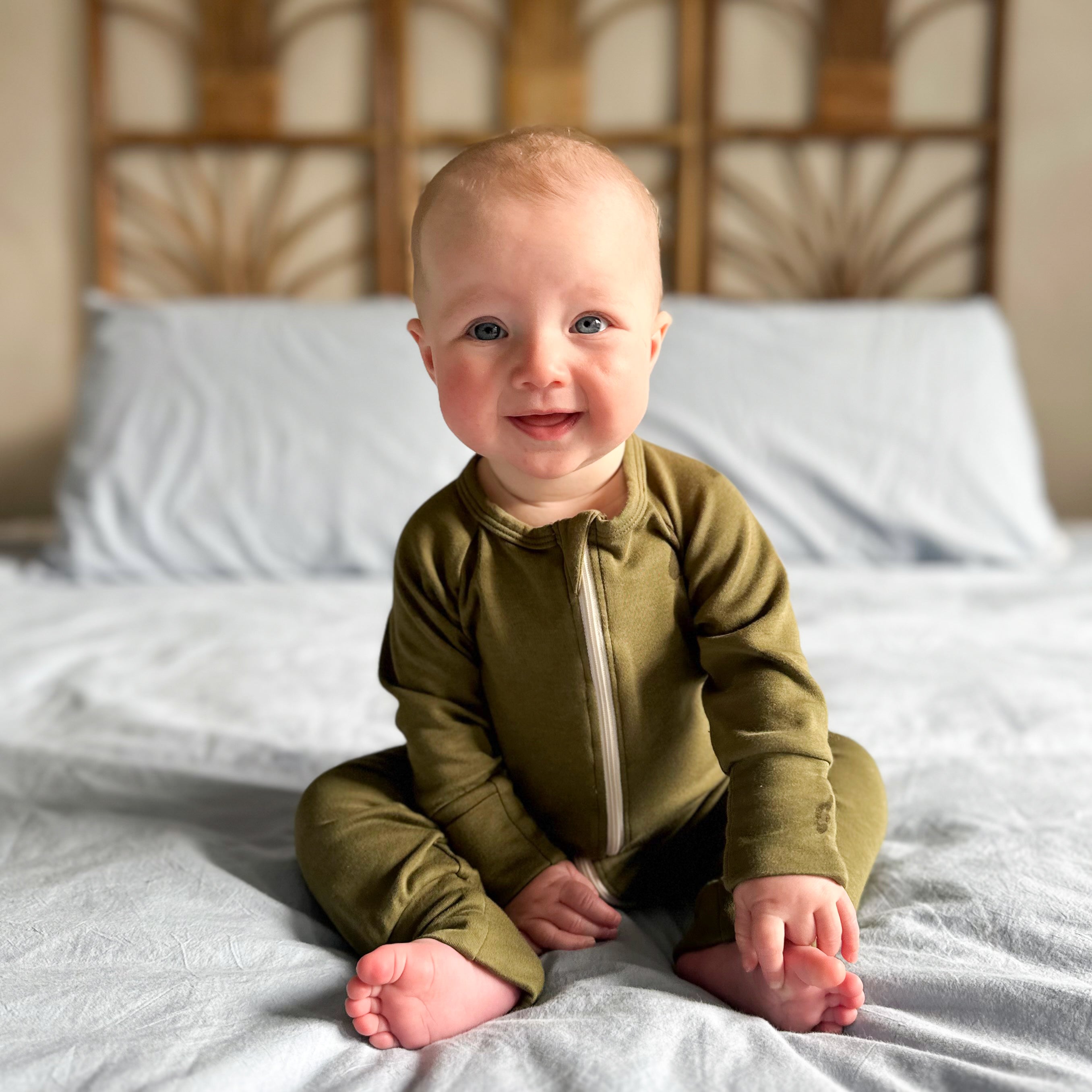 Bamboo Baby Zipper Footed Onesie | Olive