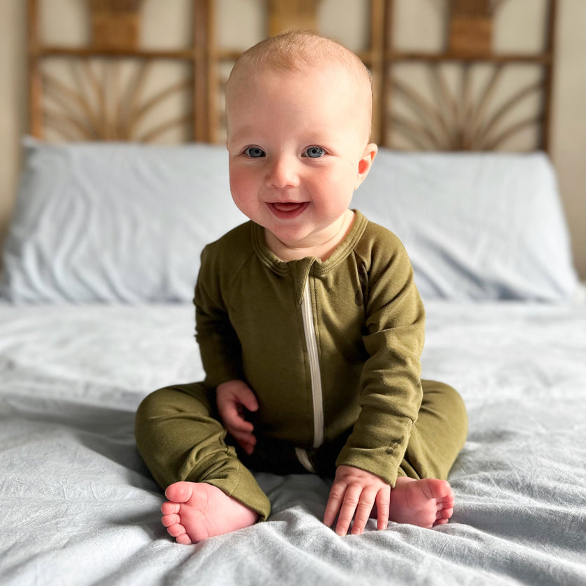 Bamboo Baby Zipper Footed Onesie | Olive