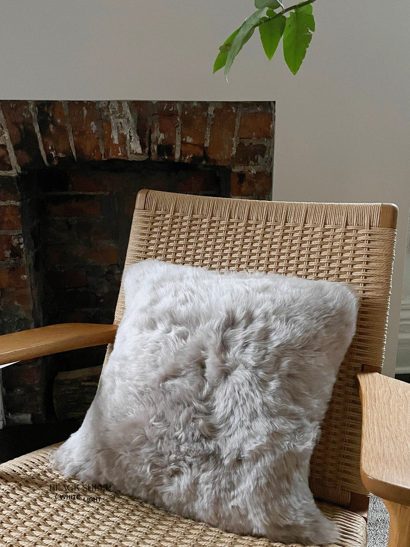 Square Shorn Linen Icelandic Sheepskin Pillow Cover