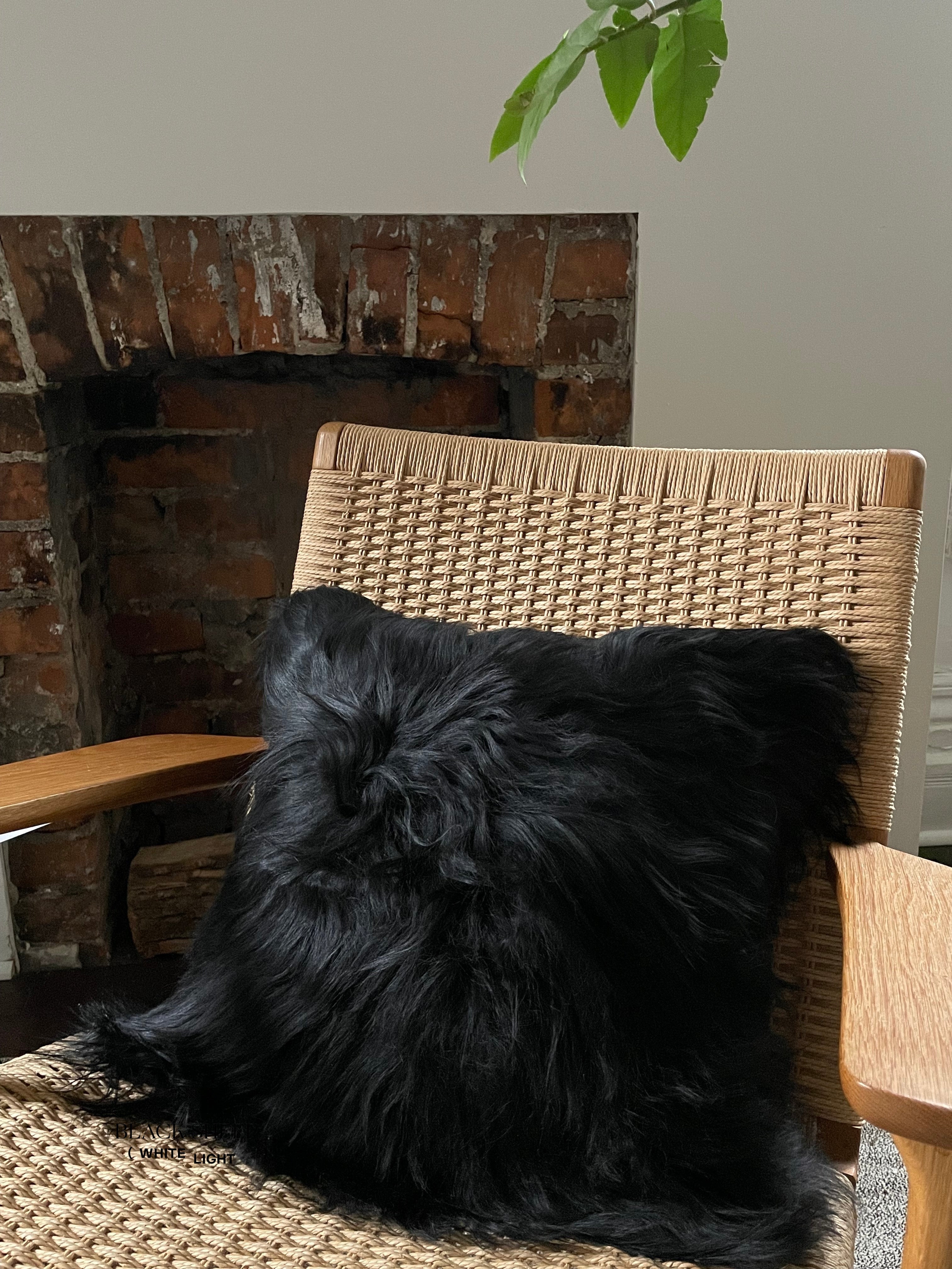 Square Black Icelandic Sheepskin Pillow Cover