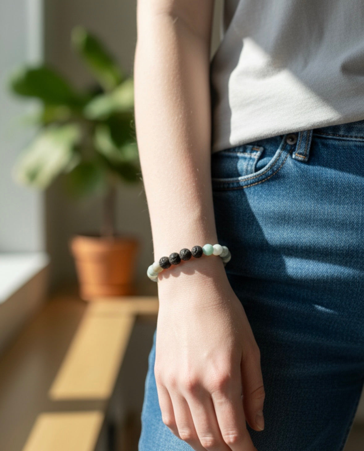 Amazonite Volcanic Rock Diffuser Bracelet | Natural Aromatherapy Jewelry
