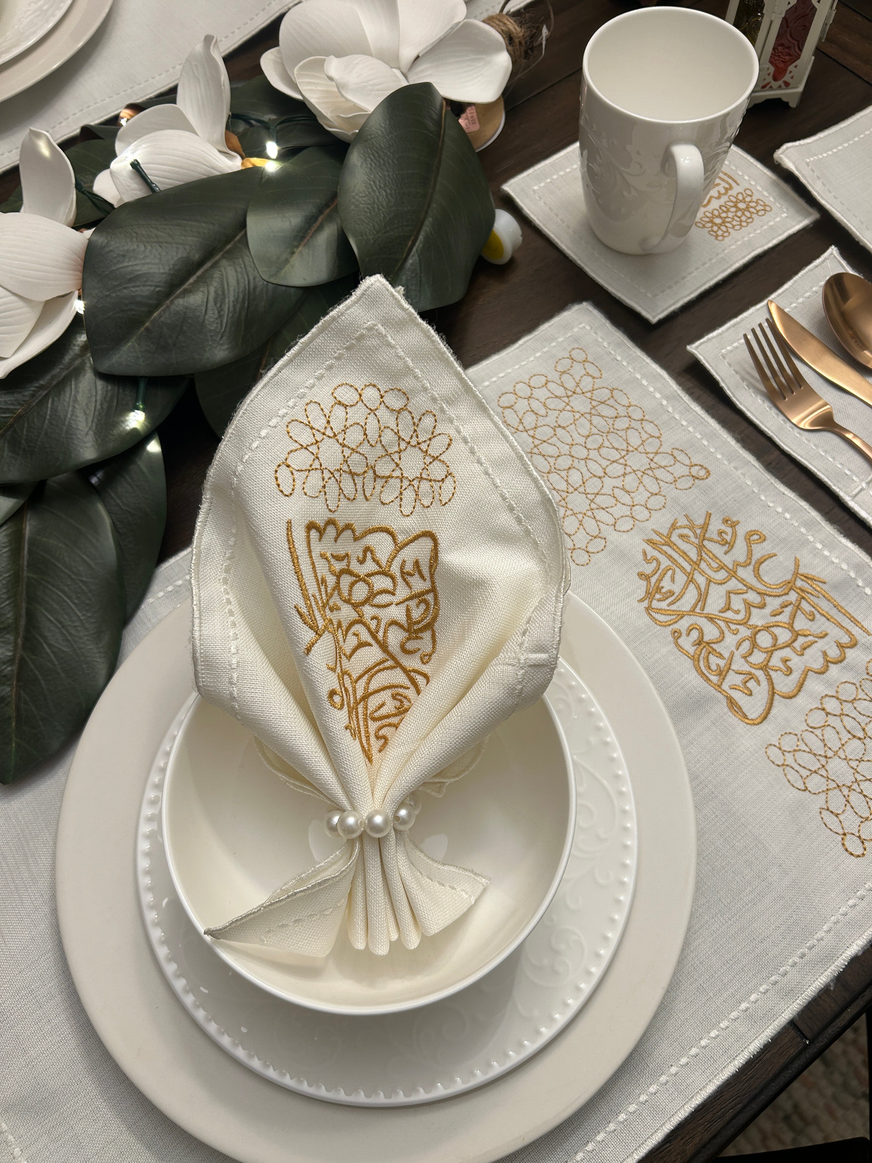 Month of Blessings - Golden Silk Embroidery Placemat Set (30 Pieces)