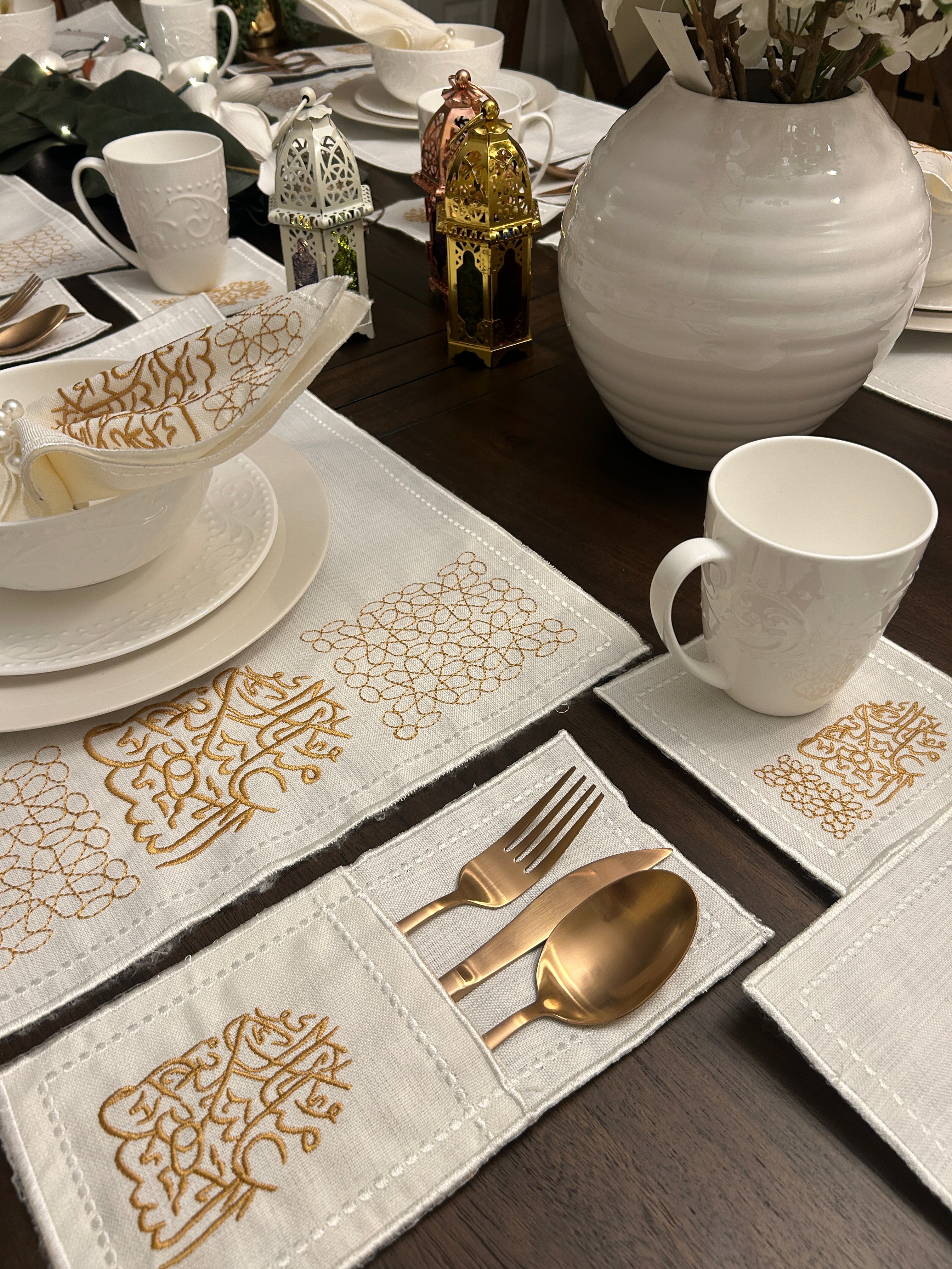 Month of Blessings - Golden Silk Embroidery Placemat Set (30 Pieces)