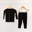 Jet Black Ribbed Bamboo 2-Piece Long Sleeve Jogger Set