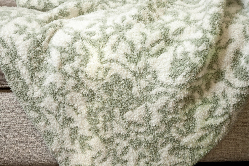 Desert Sage & White Fairy Garden Vine Print Extended Throw