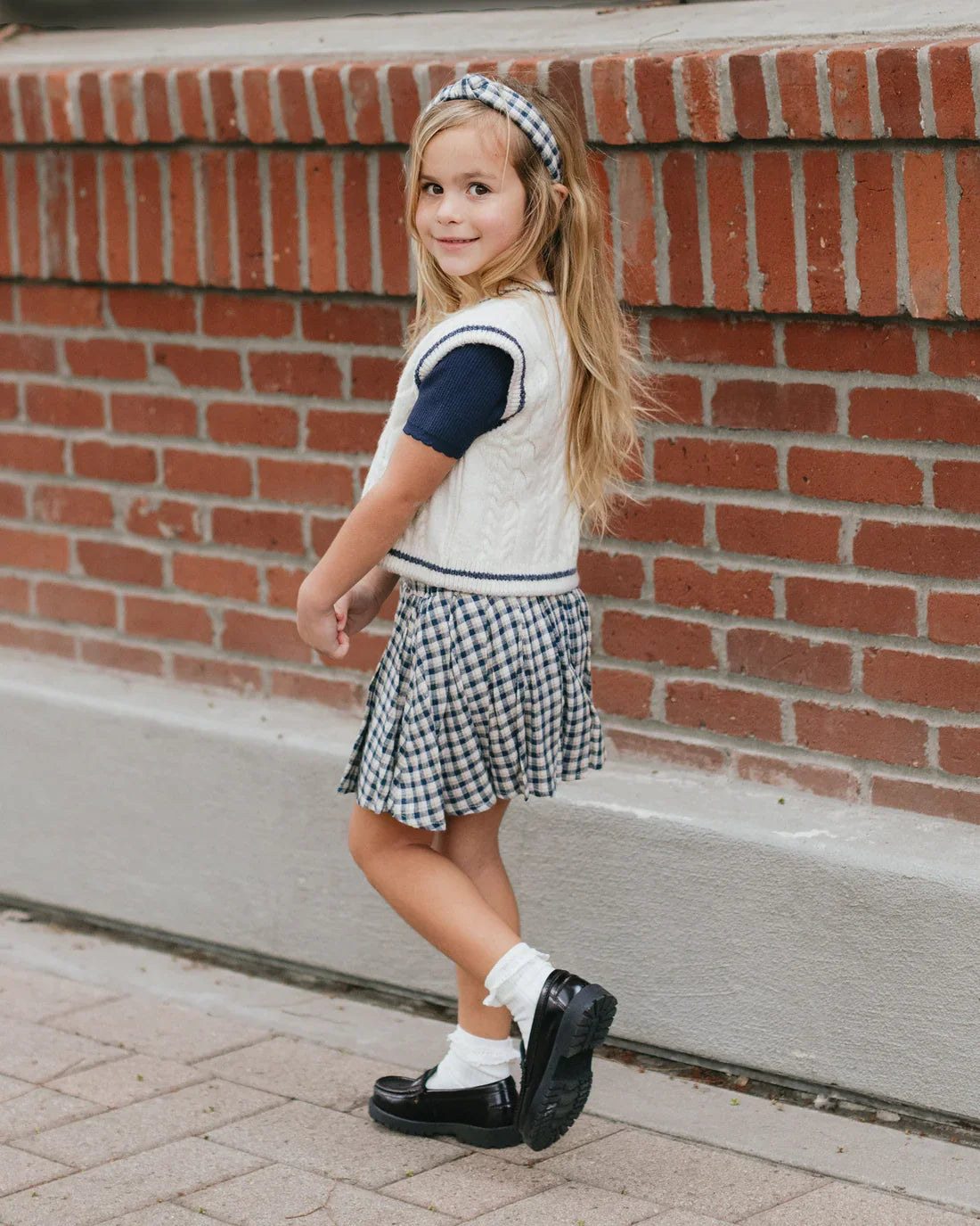 Pleated Mini Skirt | Navy Check | Rylee & Cru