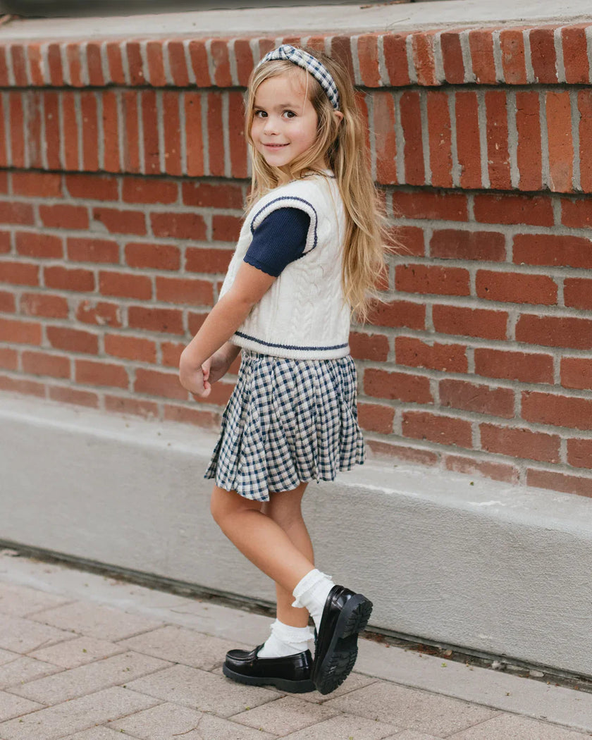 Pleated Mini Skirt | Navy Check | Rylee & Cru