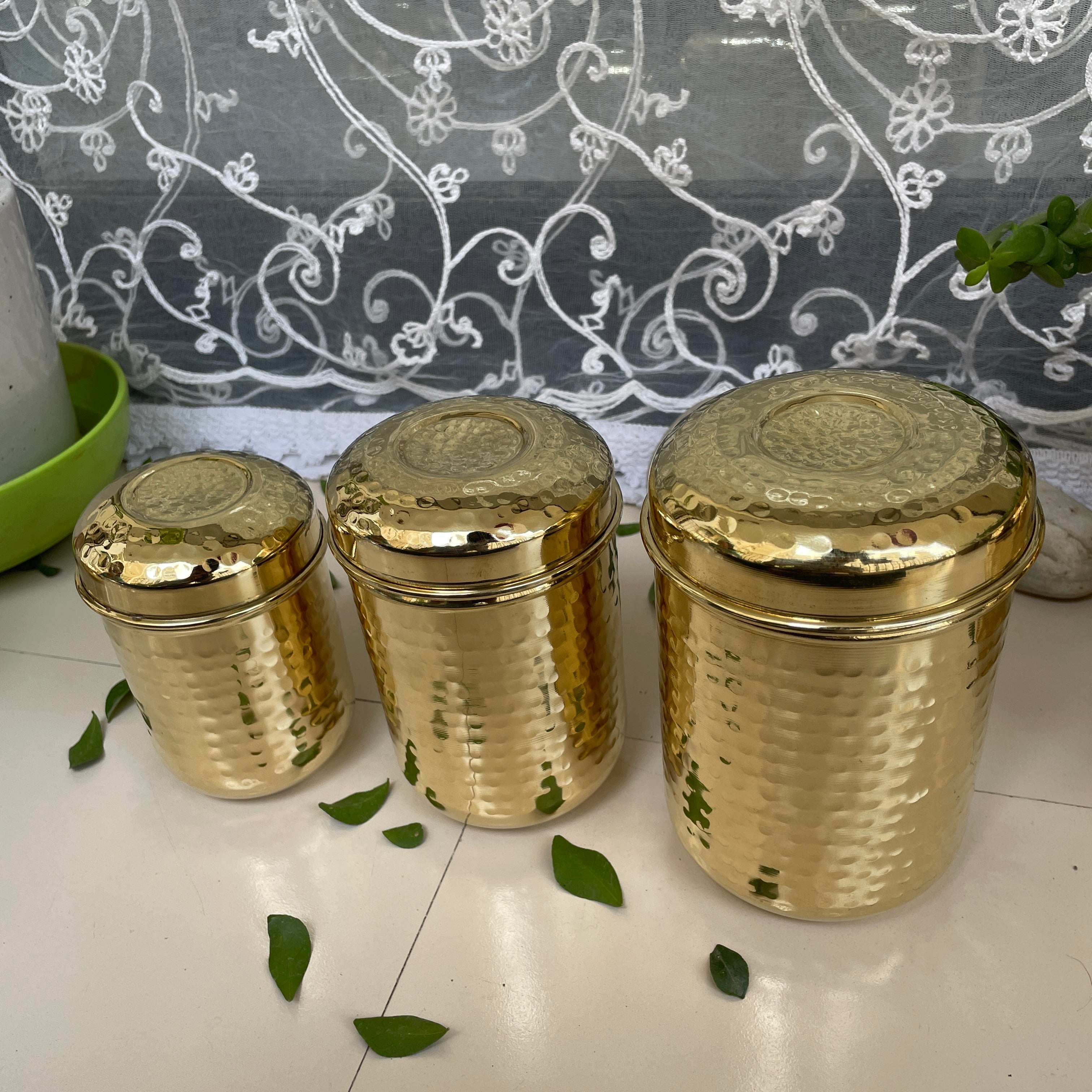 11-Piece Brass Hammered Canister Set | Airtight Pantry Storage Containers