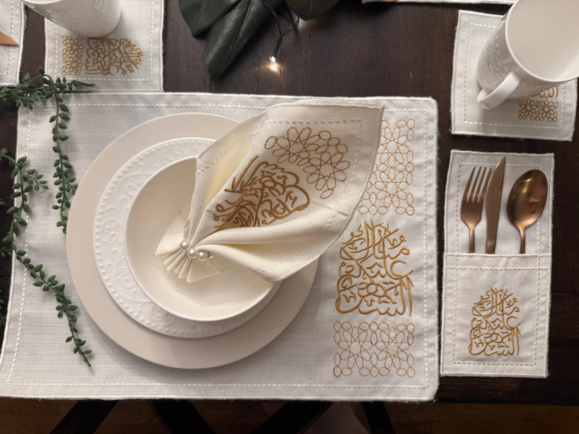 Month of Blessings - Golden Silk Embroidery Placemat Set (30 Pieces)