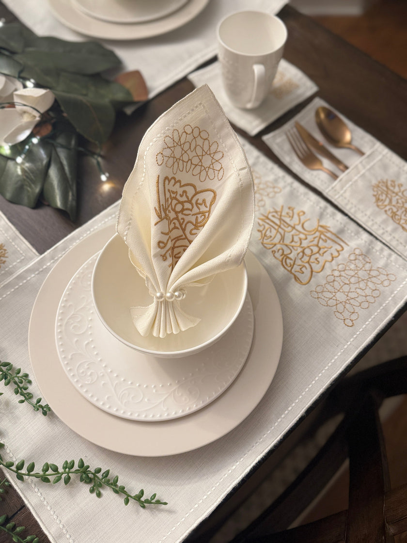 Month of Blessings - Golden Silk Embroidery Placemat Set (30 Pieces)