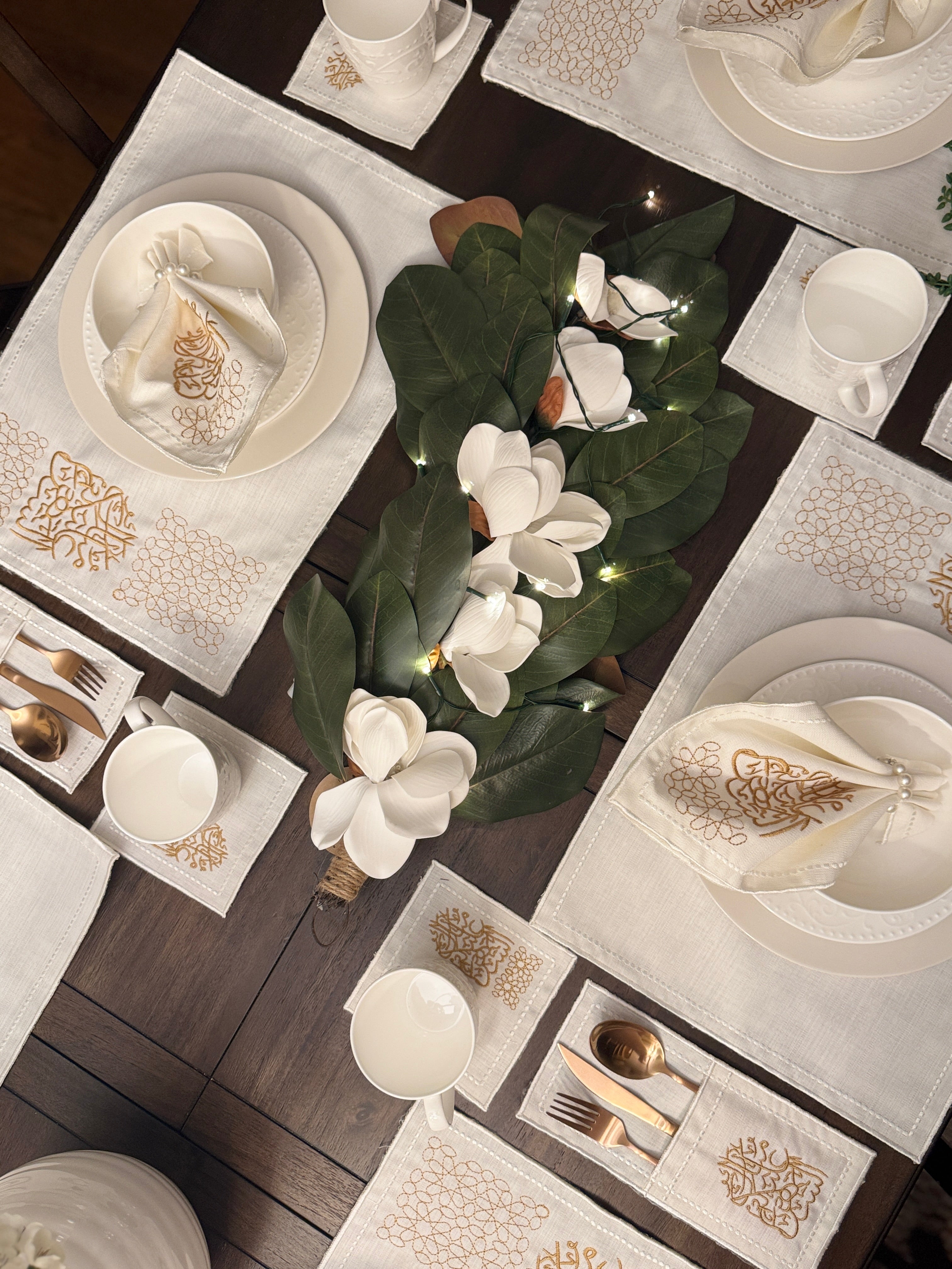 Month of Blessings - Golden Silk Embroidery Placemat Set (30 Pieces)