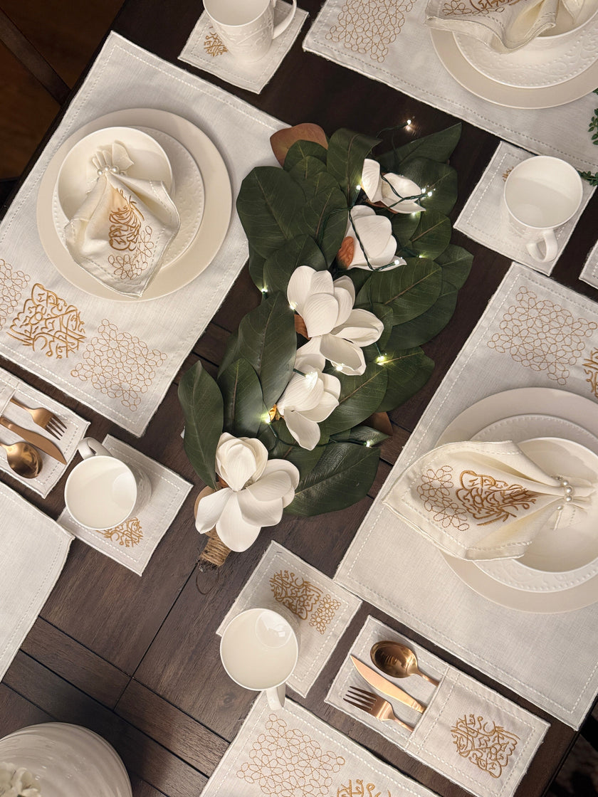 Month of Blessings - Golden Silk Embroidery Placemat Set (30 Pieces)