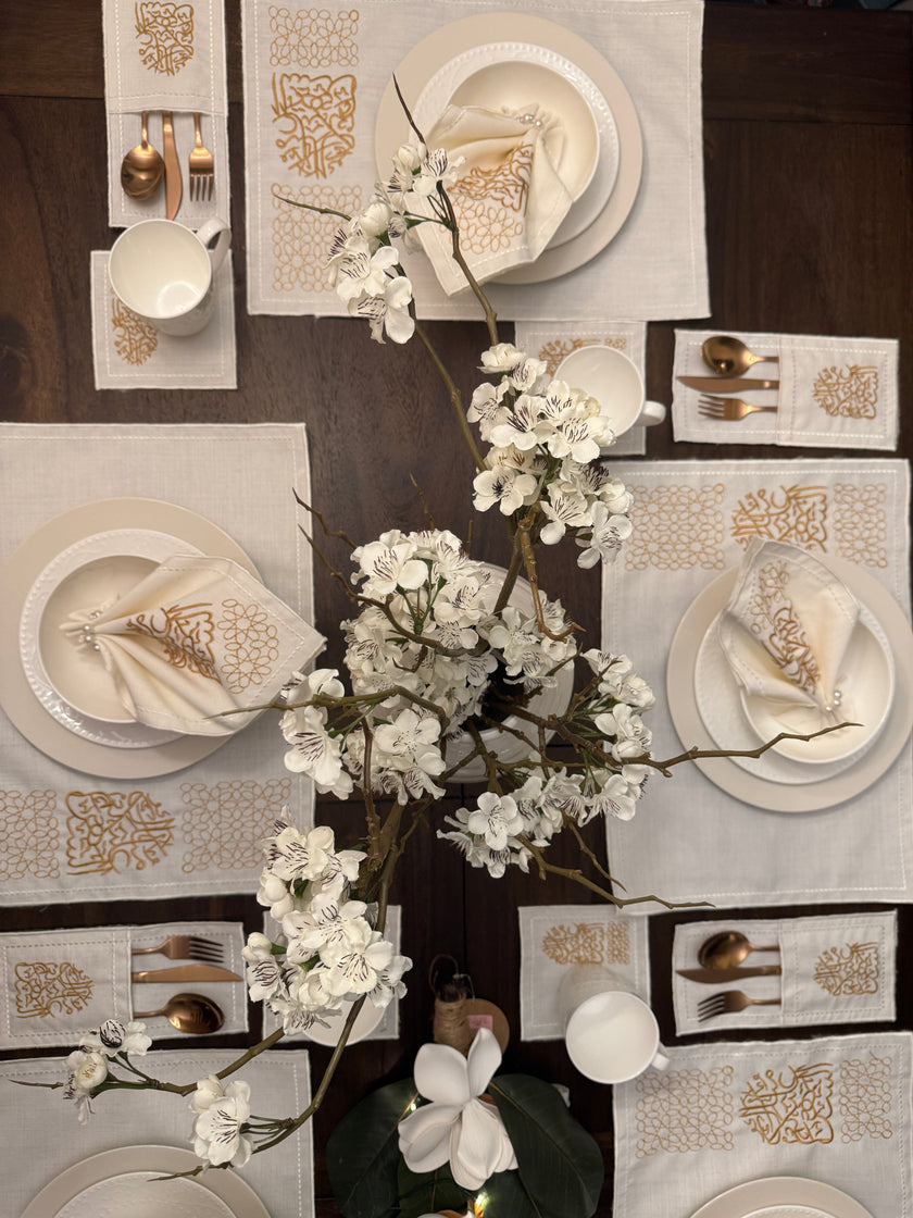 Month of Blessings - Golden Silk Embroidery Placemat Set (30 Pieces)