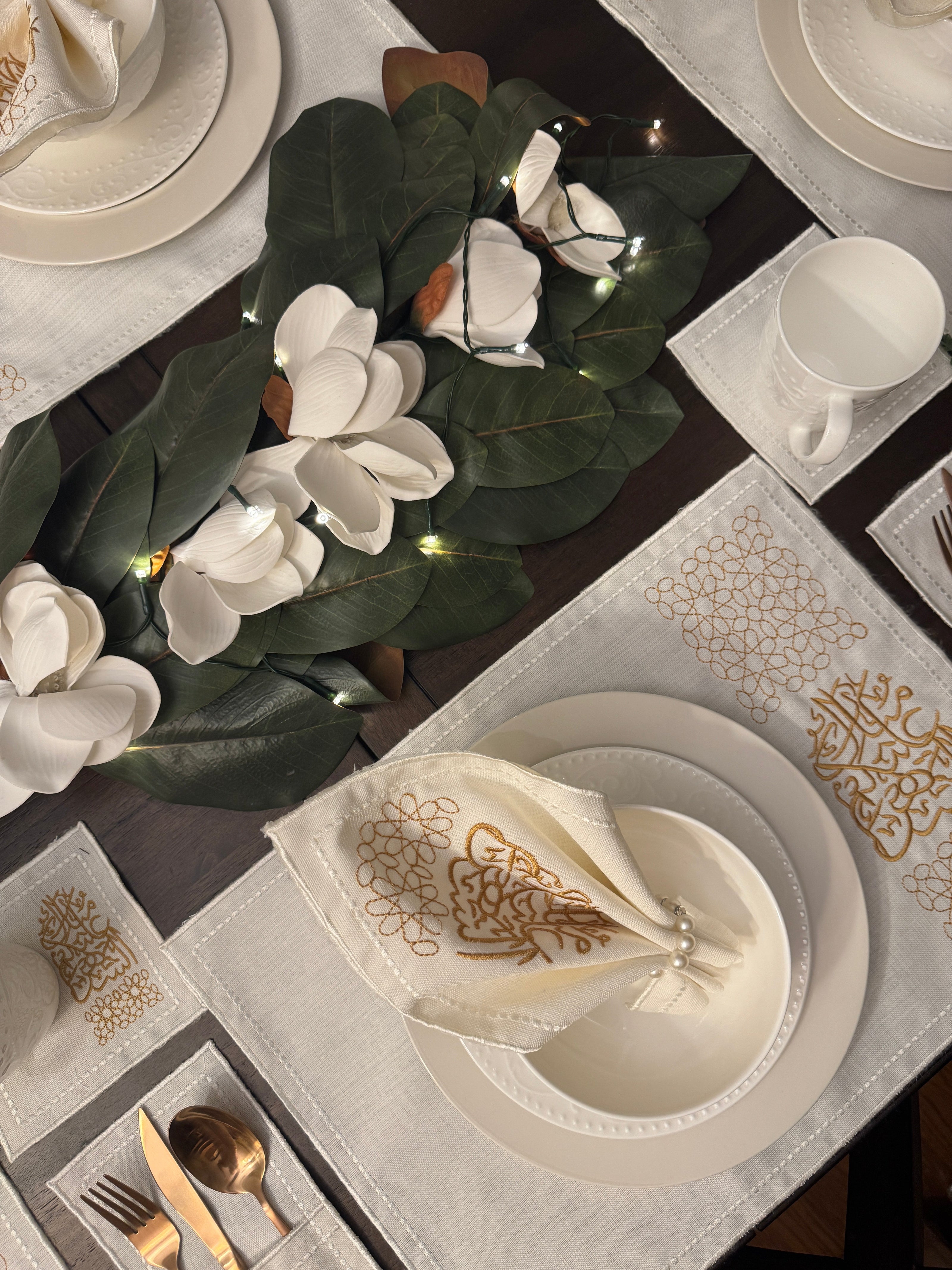 Month of Blessings - Golden Silk Embroidery Placemat Set (30 Pieces)