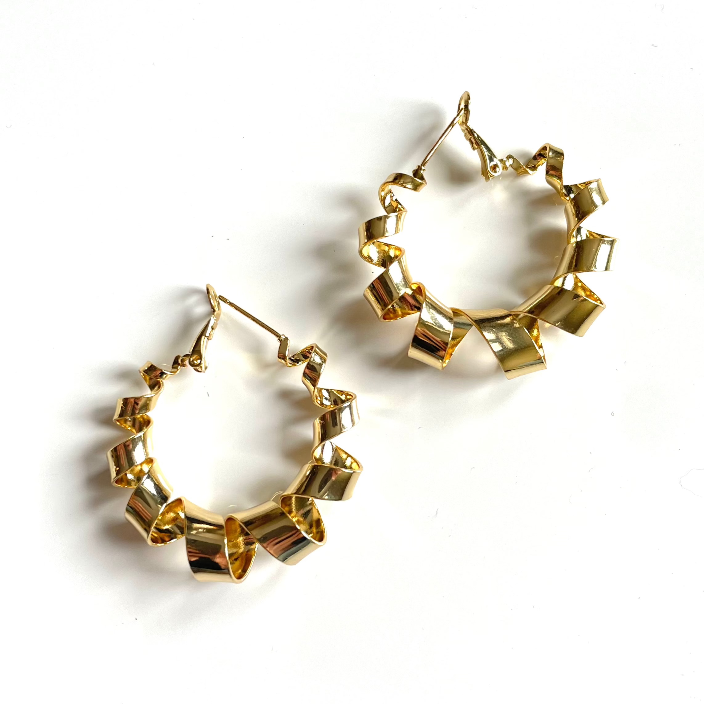 Spiral Hoop Stud Earrings - Gold Plate