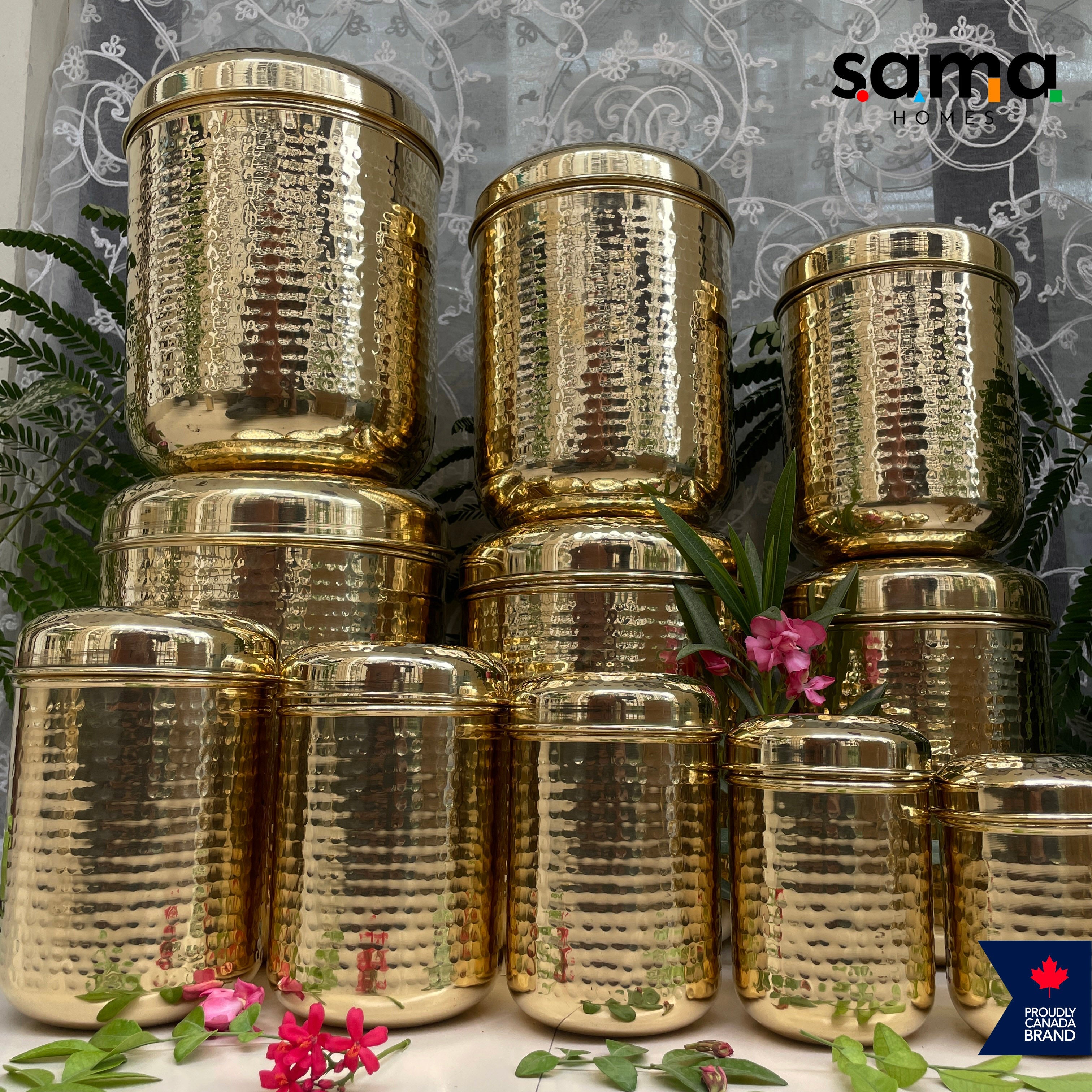 11-Piece Brass Hammered Canister Set | Airtight Pantry Storage Containers