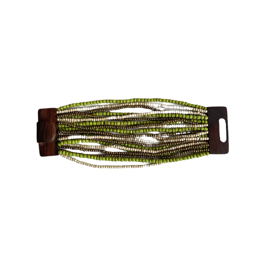 Mixed Bead Bracelet with Wooden Clasp