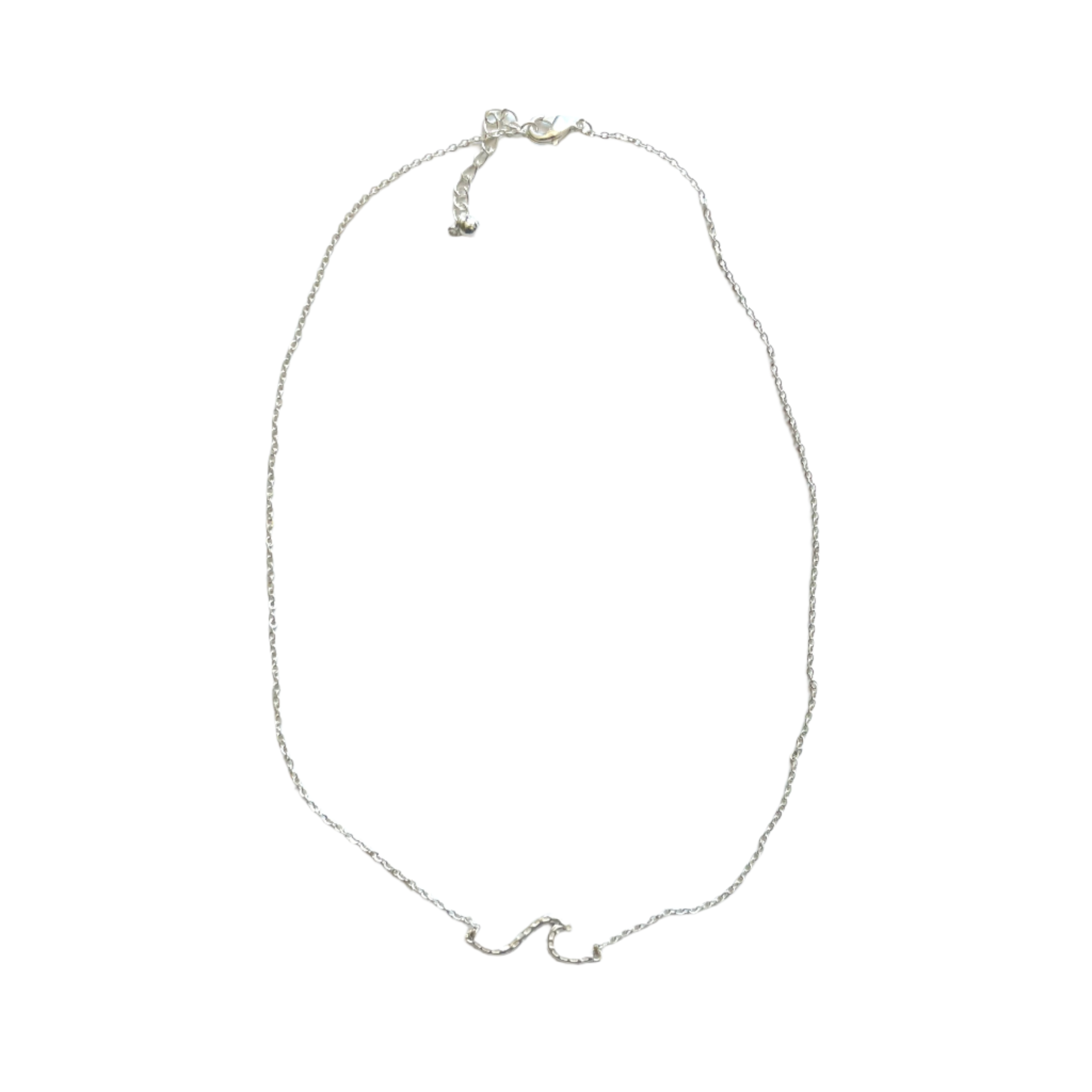 Chainlink Necklace with Wave Pendant - Silver Plate
