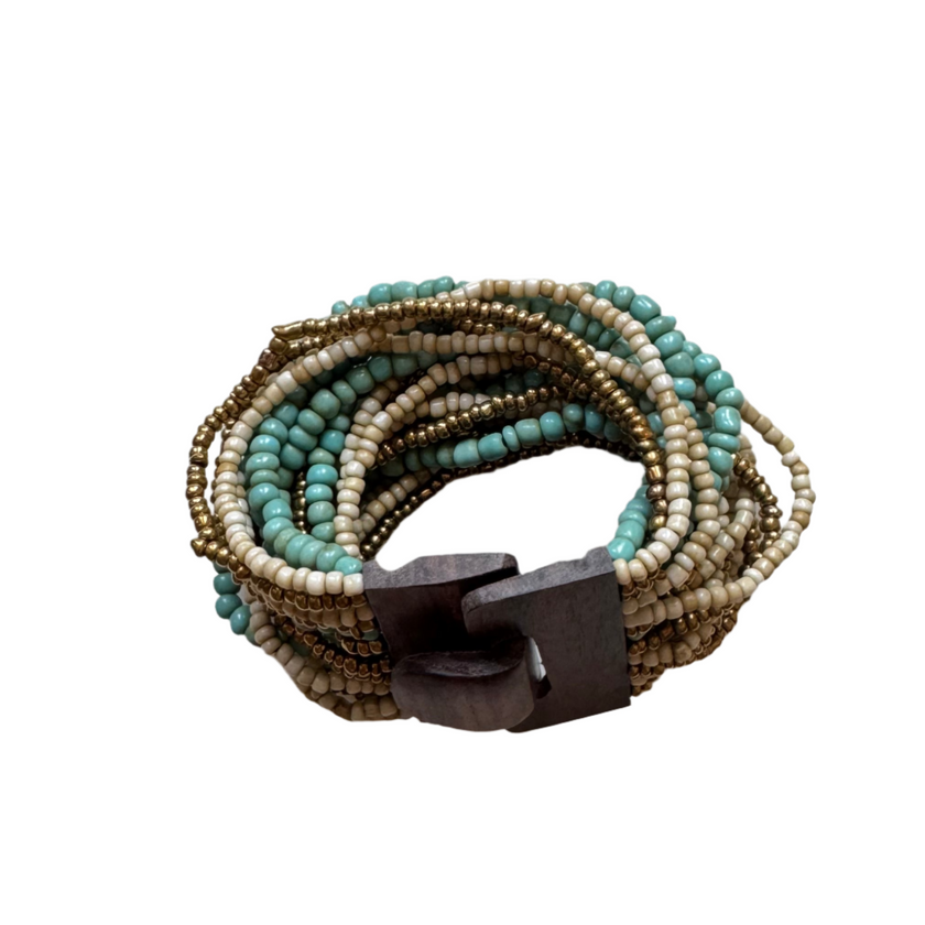 Mixed Bead Bracelet with Wooden Clasp