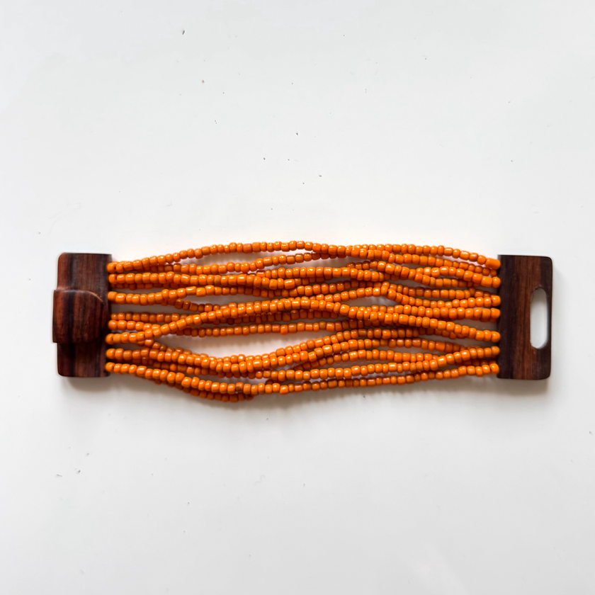 Beaded Bracelet with Wooden Clasp