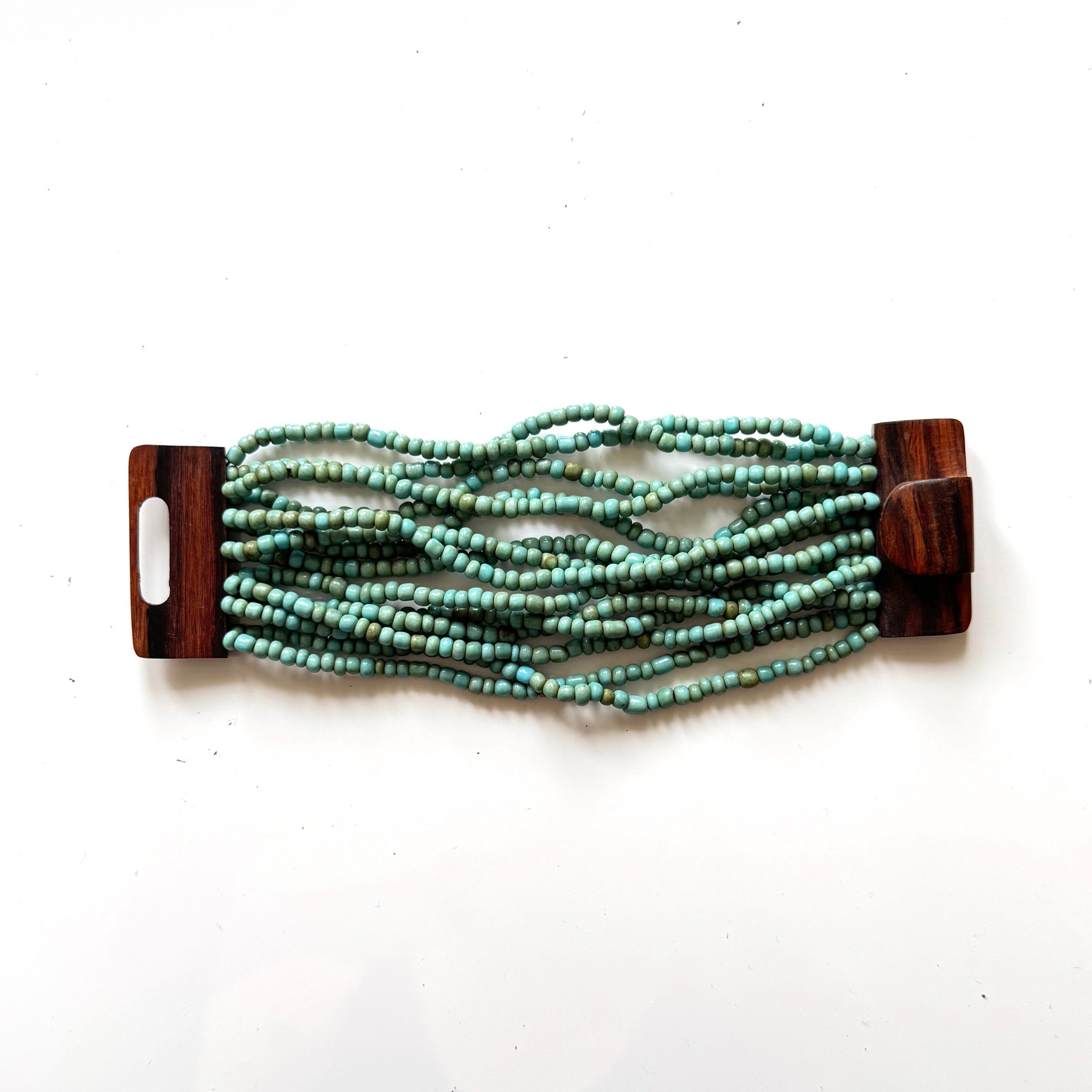 Beaded Bracelet with Wooden Clasp