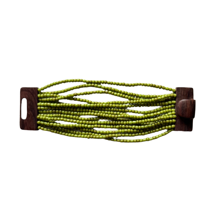 Beaded Bracelet with Wooden Clasp