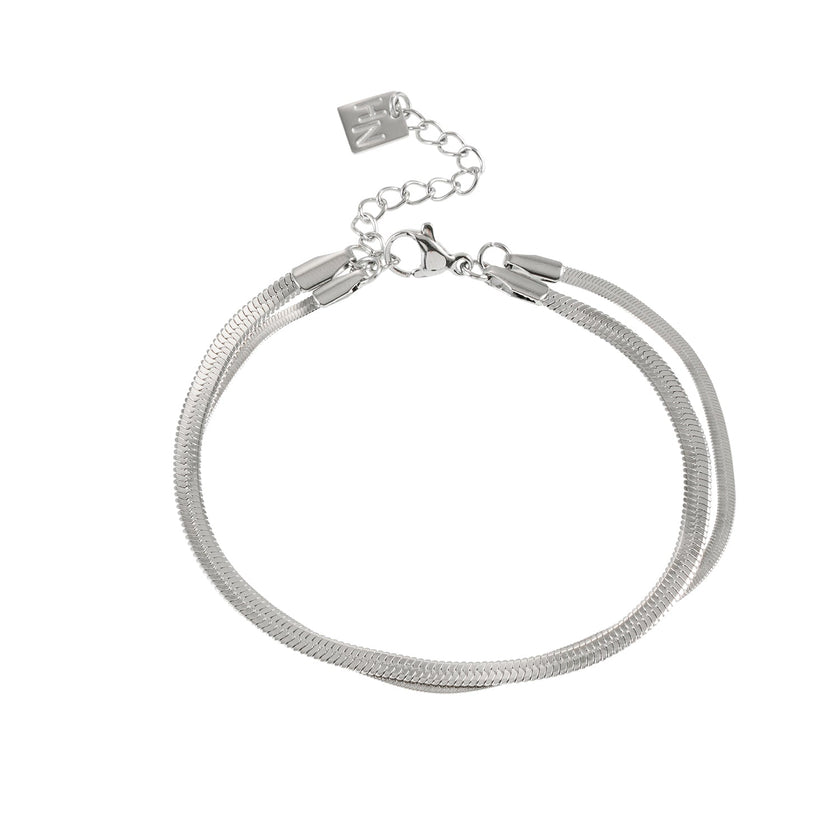INESE Silver (White Gold): Snake-Skin Textured 2-Layer Bracelet