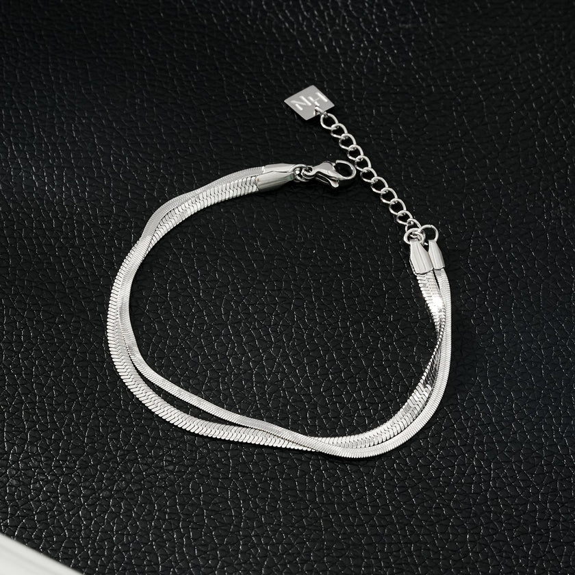INESE Silver (White Gold): Snake-Skin Textured 2-Layer Bracelet