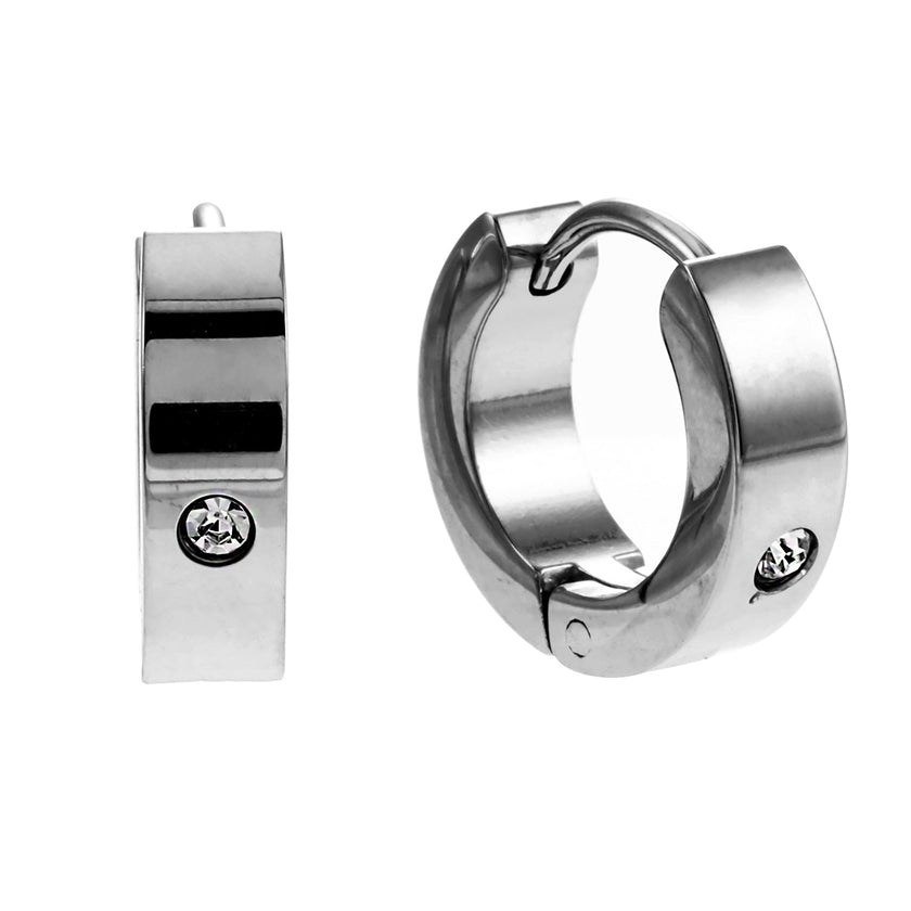 INIS : Boucles d'oreilles mini-cercles larges avec une pierre précieuse en zircone solitaire en argent.