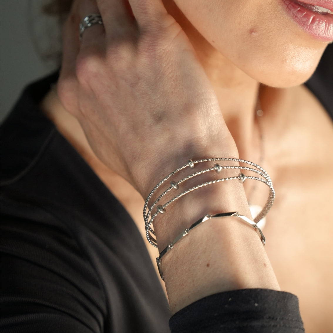 Bracelet en chaîne à perles Style ITARSI Silver : Forme géométrique minimaliste.
