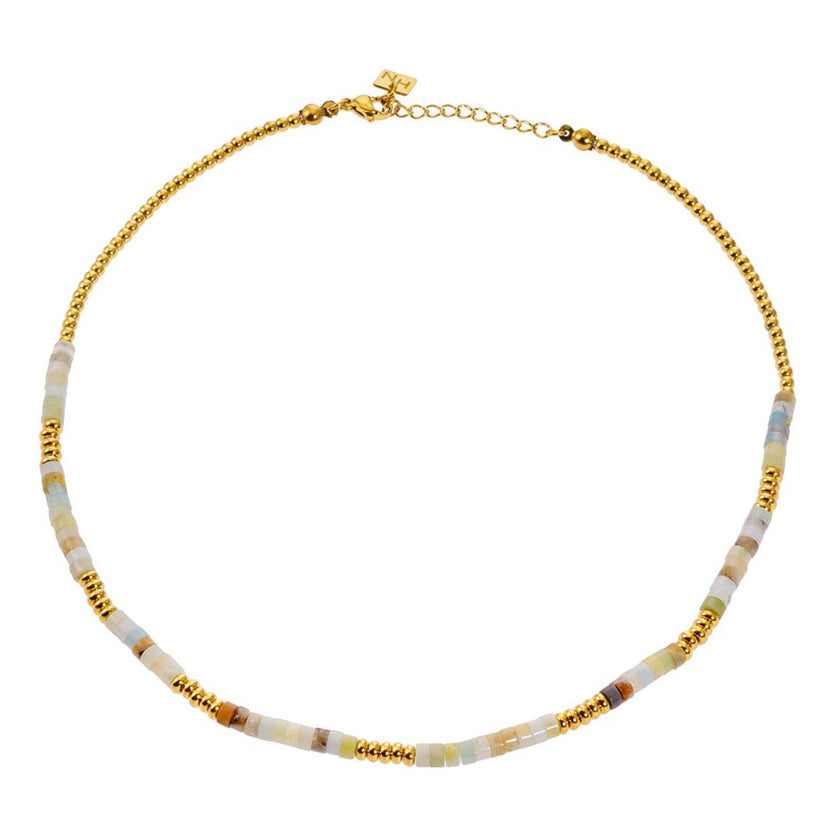 ISHANI: Pink Aventurine Stones and Gold Beaded Necklace
