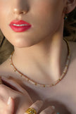 ISHANI: Pink Aventurine Stones and Gold Beaded Necklace