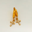 ISTEN Gold : Boucles d'oreilles mini-cercles avec croix pavée de zircons.