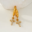 ISTEN Gold : Boucles d'oreilles mini-cercles avec croix pavée de zircons.