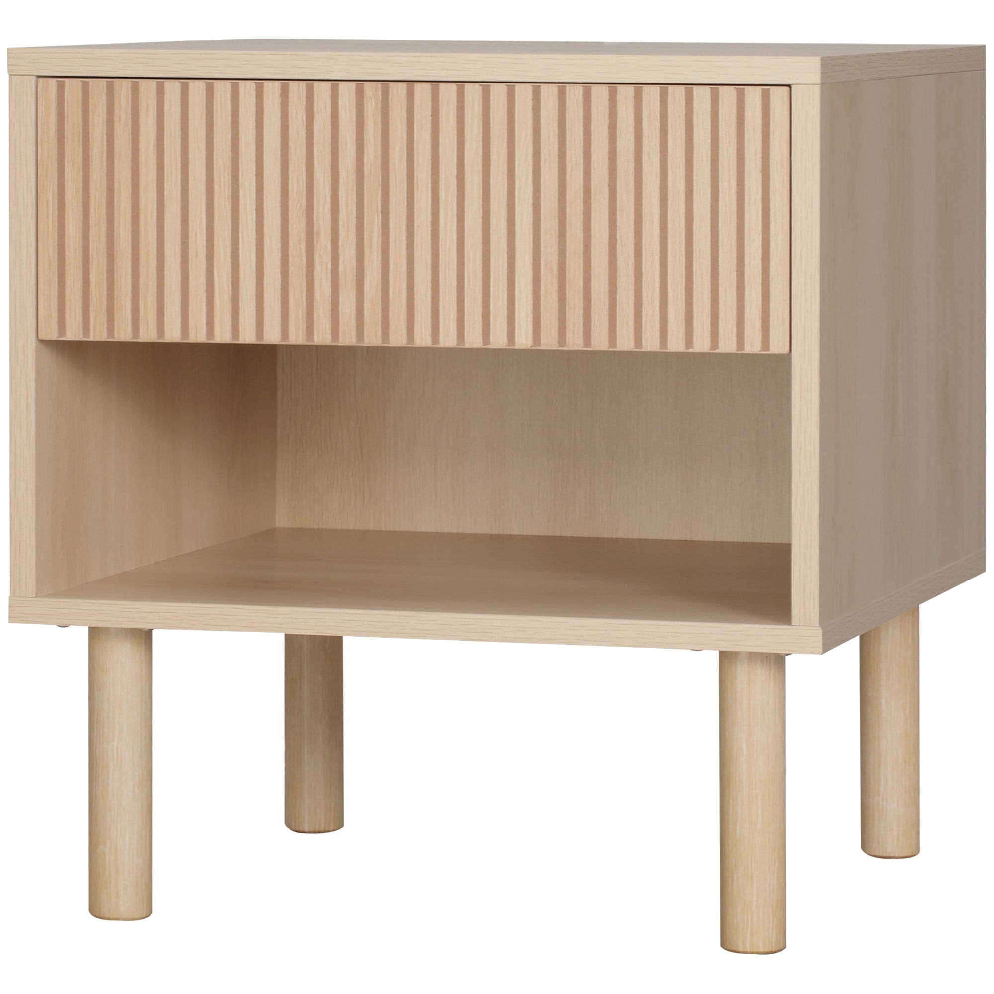 Laura Modern Bedside Table with Drawer and Open Shelf-Natural Wood
