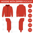 Hoodie with Zipper - Mockup and Template - 4 Angles, 1 Style, Layered, Detailed and Editable Vector in EPS, SVG, AI, PNG, DXF and PDF