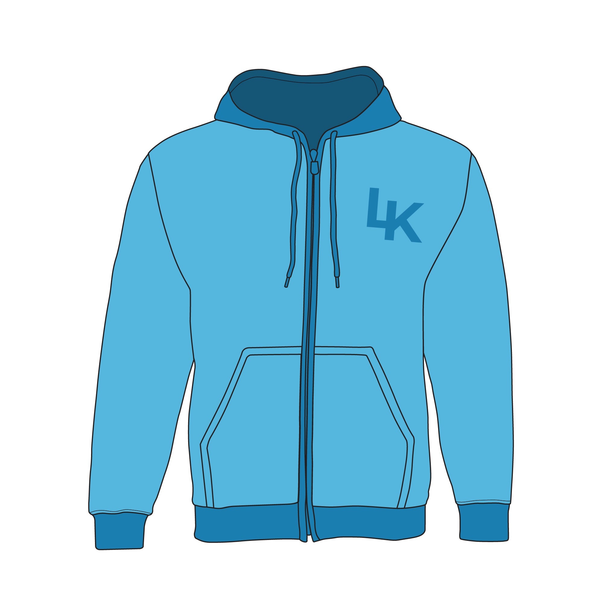 Hoodie with Zipper - Mockup and Template - 4 Angles, 1 Style, Layered, Detailed and Editable Vector in EPS, SVG, AI, PNG, DXF and PDF