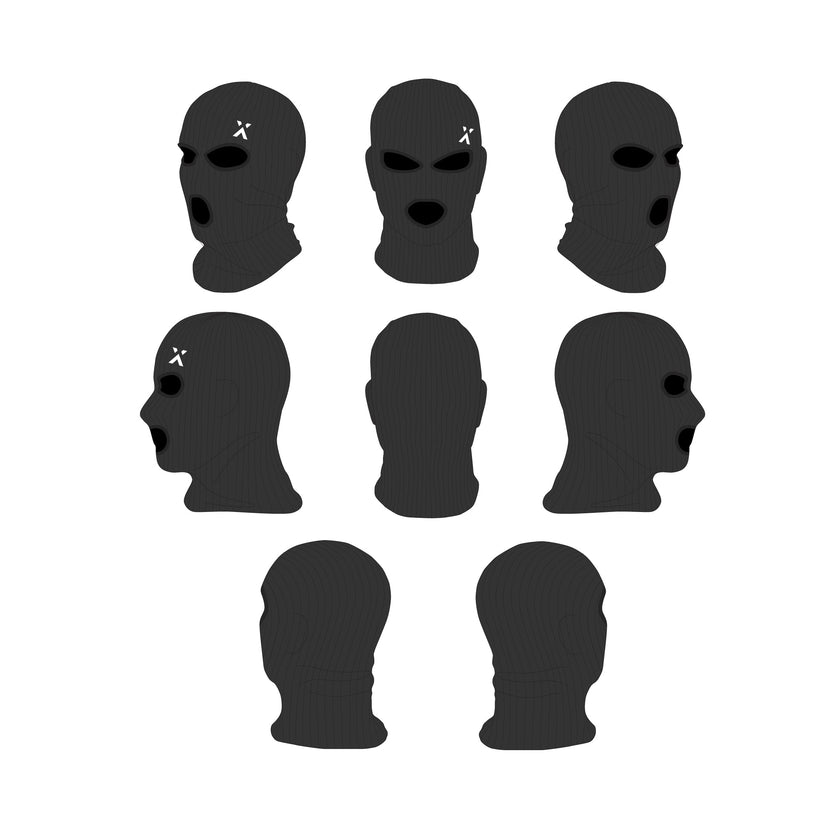 Ski Mask w/ 3 Holes - Mockup and Template - 8 Angles, 1 Style, Layered, Detailed and Editable Vector in EPS, SVG, AI, PNG, DXF and PDF